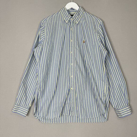 Ralph Lauren Mens Dress Shirt 16.5 Blue Striped Small Pony Button Down Preppy - Picture 1 of 12